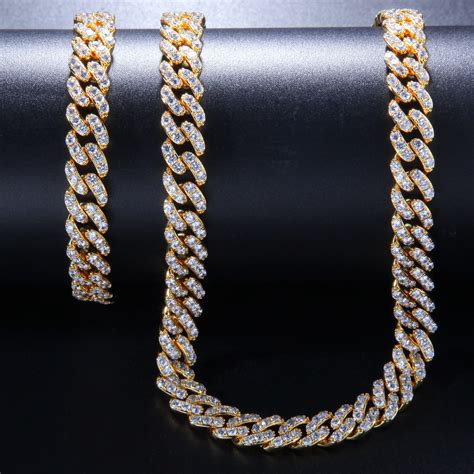 8mm Cuban Link Necklace Chain Fully Iced White Gold Bijouterie Gonin