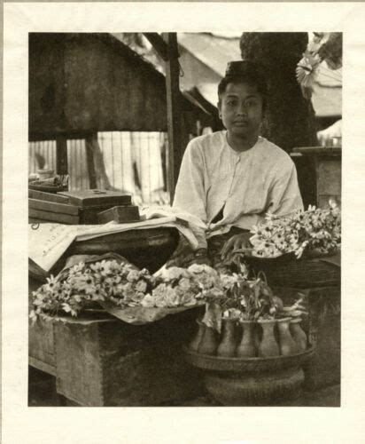 C1910s Photo Burma Tanner Burmese Flower Stall Rangoon Antique