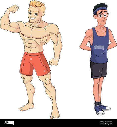 Cartoon Vector Illustration Of Men Strong And Weak Stock Vector Image