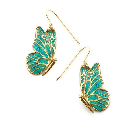 Turquoise Butterfly Earrings Gold Polymer Clay Jewelry Handmade