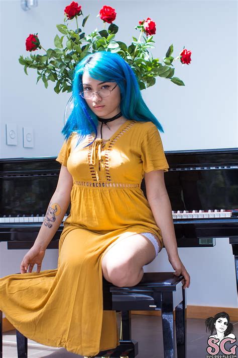 Unknown Model Tattoos Babe Model Cat Woman Bed Blue Hair