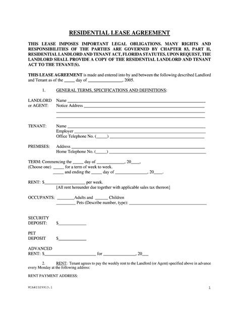 Fl Residential Lease Agreement 2005 2021 Fill And Sign Printable