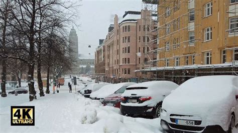 Sunday Morning Walk In Heavy Snowfall From Kallio To City Center