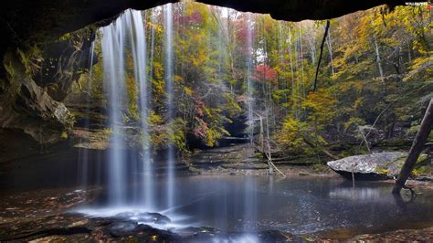 Waterfall Cave Forest Full Hd Wallpapers X