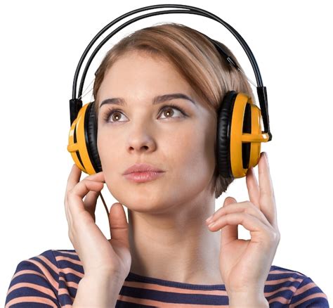 Premium Photo Pretty Girl Wearing Headphones While Listening Music