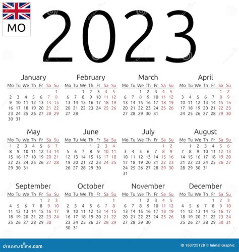 Simple 2023 Year Calendar Week Starts On Monday Stock Vector Image Vrogue