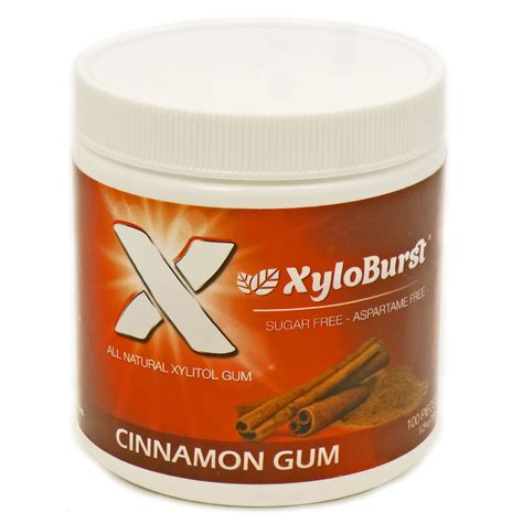 Xyloburst Sugar Free Xylitol Chewing Gum Jar Cinnamon 100 Pieces