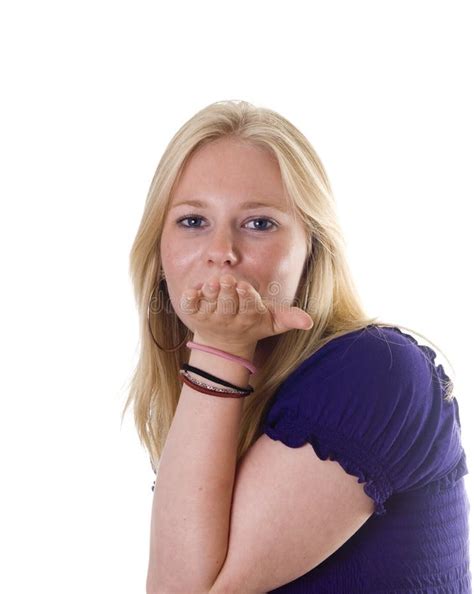 blonde girl blowing a kiss towards camera stock image image of expression flirting 14878257