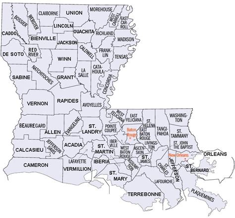 Louisiana Parishes Map Magnified Paroisses De LÉtat De Louisiane