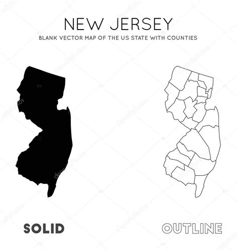 Mapa De Nueva Jersey Mapa Vectorial En Blanco Del Estado De Los