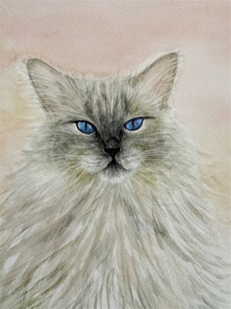 A Drawing Of A White Cat With Blue Eyes And Long Whiskers On Its Fur