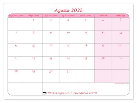 Calendário De Agosto De 2023 Para Imprimir “481sd” Michel Zbinden Pt