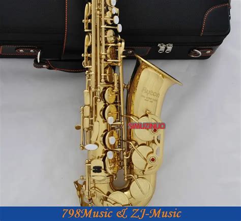 Gold Lacquer Eb Alto Saxophone High F Key Pearl Bottons In Saxophone