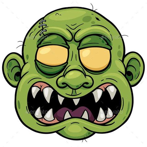 A Green Zombie Mask With Its Mouth Open And Teeth Wide Open Showing The Fangs On His Face