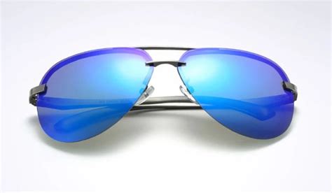 Blue Rimless Aviator Sunglasses With Mirrored Polarized Lenses Classy Men Collection