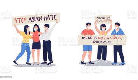Demonstration Against Antiasian Violence Flat Color Vector Faceless