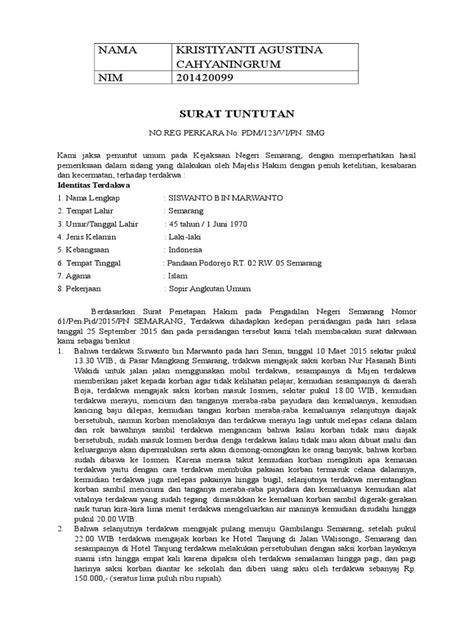 Berikut adalah contoh surat tagihan utang dalam hubungan bisnis. Contoh Surat Tuntutan Pidana - Mosaicone