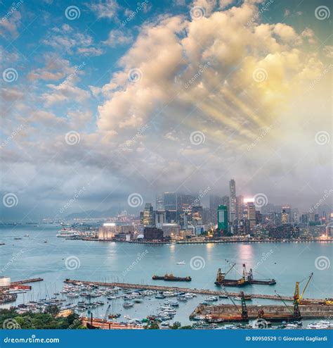 Kowloon Skyline At Night Hong Kong Stock Image Image Of Harbour