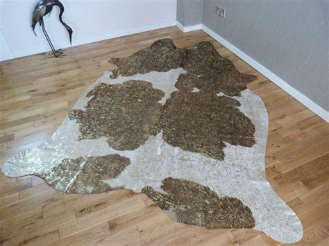 Brown And White Gold Metallic Cowhide Cm219 Hide Rugs