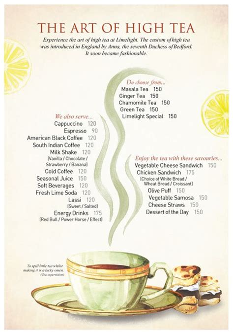 High Tea Menu | Indian Coffee, Masala Tea, Cheese Straws