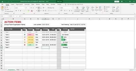 Action Item List Excel Template