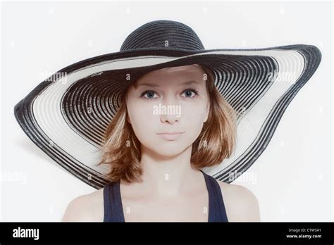 Young Girl In Summer Hat Closeup Stock Photo Alamy