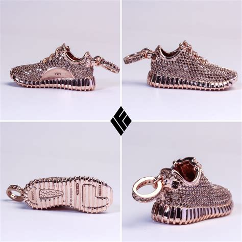 Custom Yeezy Rose Gold Adidas Yeezy Season Pin And Patches Champagne Diamond Baller Shoe