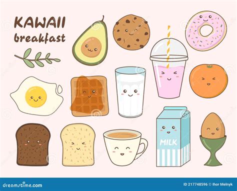 Kawaii Breakfast Vector Stock Vector Illustration Of Milk 217748596