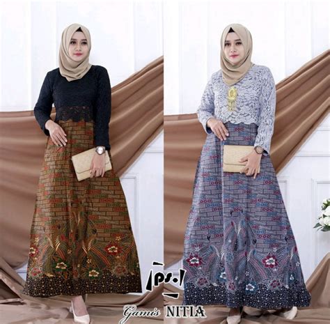 Gamis Batik Kombinasi Kain Polos Wanita Gamis