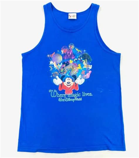 Walt Disney World Men S Mickey Mouse Where Magic Lives Tank Top Blue Large Picclick