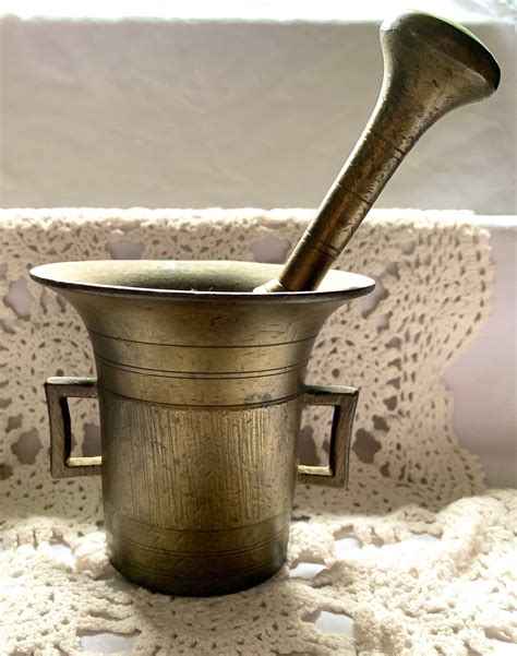 Antique German Apothecary Heavy Brass Mortar And Pestle Etsy