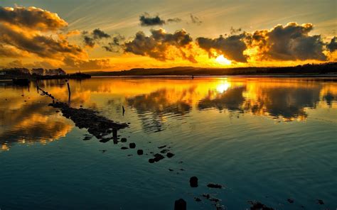 Nature Landscape Sunset Lake Reflection Wallpaper Coolwallpapersme