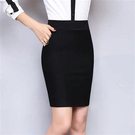 2019 Spring And Winter Women Office Skirt Slim Sexy Solid Color Pocket Elastic High Waist Pencil