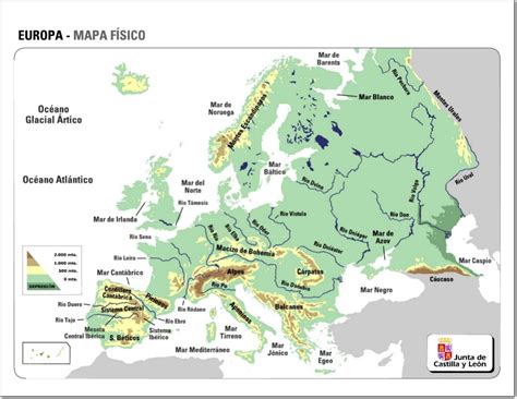 Mapa físico de Europa Mapa de relieve de Europa. JCyL - Mapas