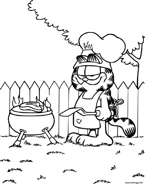 Coloriage Garfield Fait Un Barbecue Dessin Garfield à imprimer