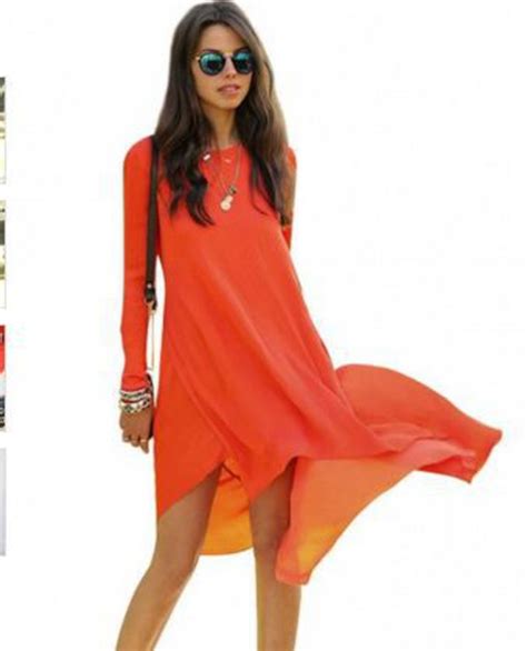 Orange Long Sleeve Flowy Dress
