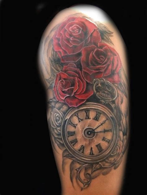 Clock And Roses Tattooi Want The Roses Up Higher On My Half