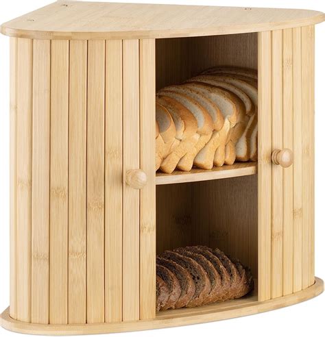 Navaris Wooden Bread Box Countertop Kitchen Corner Bread