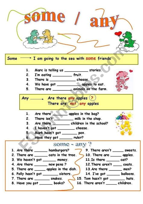 Some And Any Worksheet For Esl Students