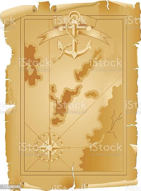 Old Treasure Map With Anchor And Ribbon Stock Illustration Download