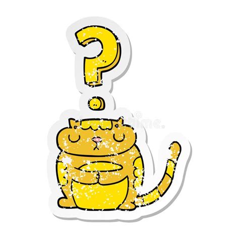Distressed Sticker Of A Cartoon Cat With Question Mark Stock Vector
