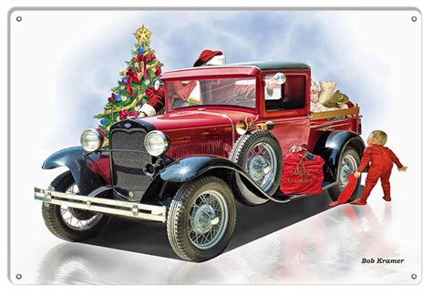 Classic Old Ford Truck Merry Christmas Metal Sign By Artist Bob Kramer