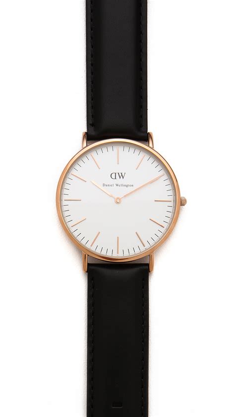 daniel wellington sheffield 40mm watch with black leather band in pink for men rose gold lyst