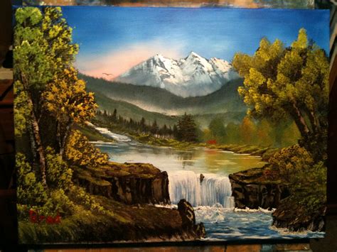 Flowing Falls 24x18 Bob Ross Style Landscape Oil Painting
