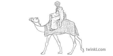 Ibn Battuta On A Camel Muslim Moroccan Scholar History Ks2 Black And White