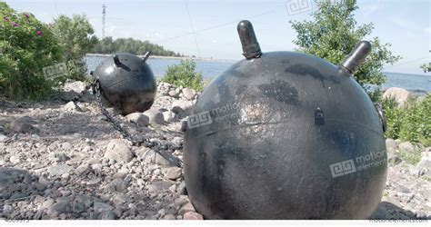 Two Big Sea Mines From The Old War Placed On The G Stock Video Footage