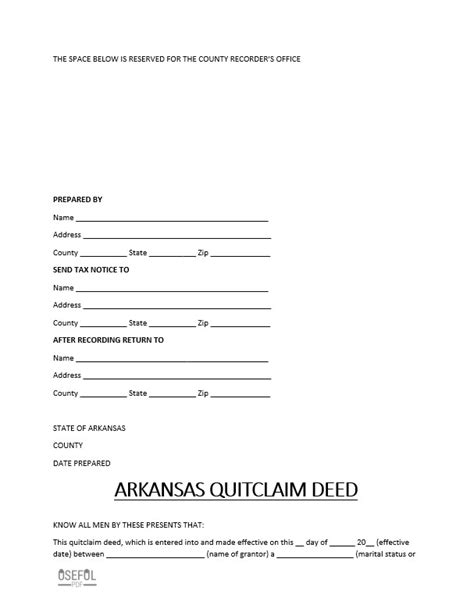 Free Arkansas Quitclaim Deed Form Template