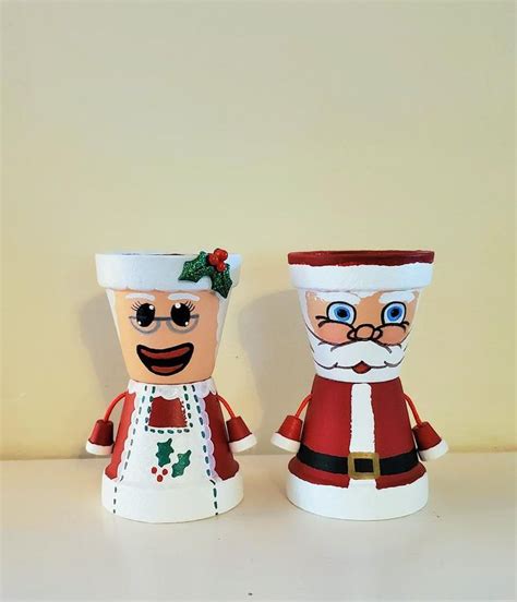 Mini Santa And Mrs Claus Pot People Christmas Set Etsy Mrs Claus