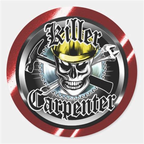 Carpenter Skull With Yellow Hard Killer Carpenter Round Sticker Zazzle