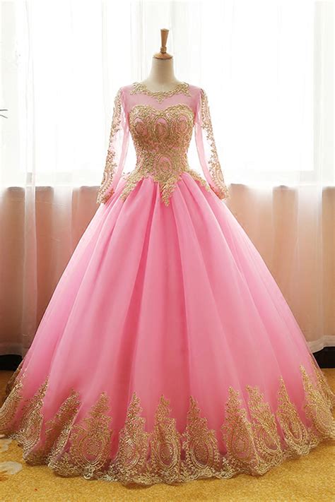 Classy Pink Ball Gown Round Neck Beading Applique Lace Tulle Charming Ball Gown On Luulla